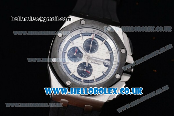 Audemars Piguet Royal Oak Offshore Chrono Miyota OS Quartz Steel Case with White Dial Black Rubber Strap and Stick Markers (EF) - Click Image to Close